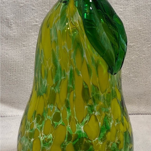 Vintage Murano Style Crackle Green & Yellow Stained Glass Pear